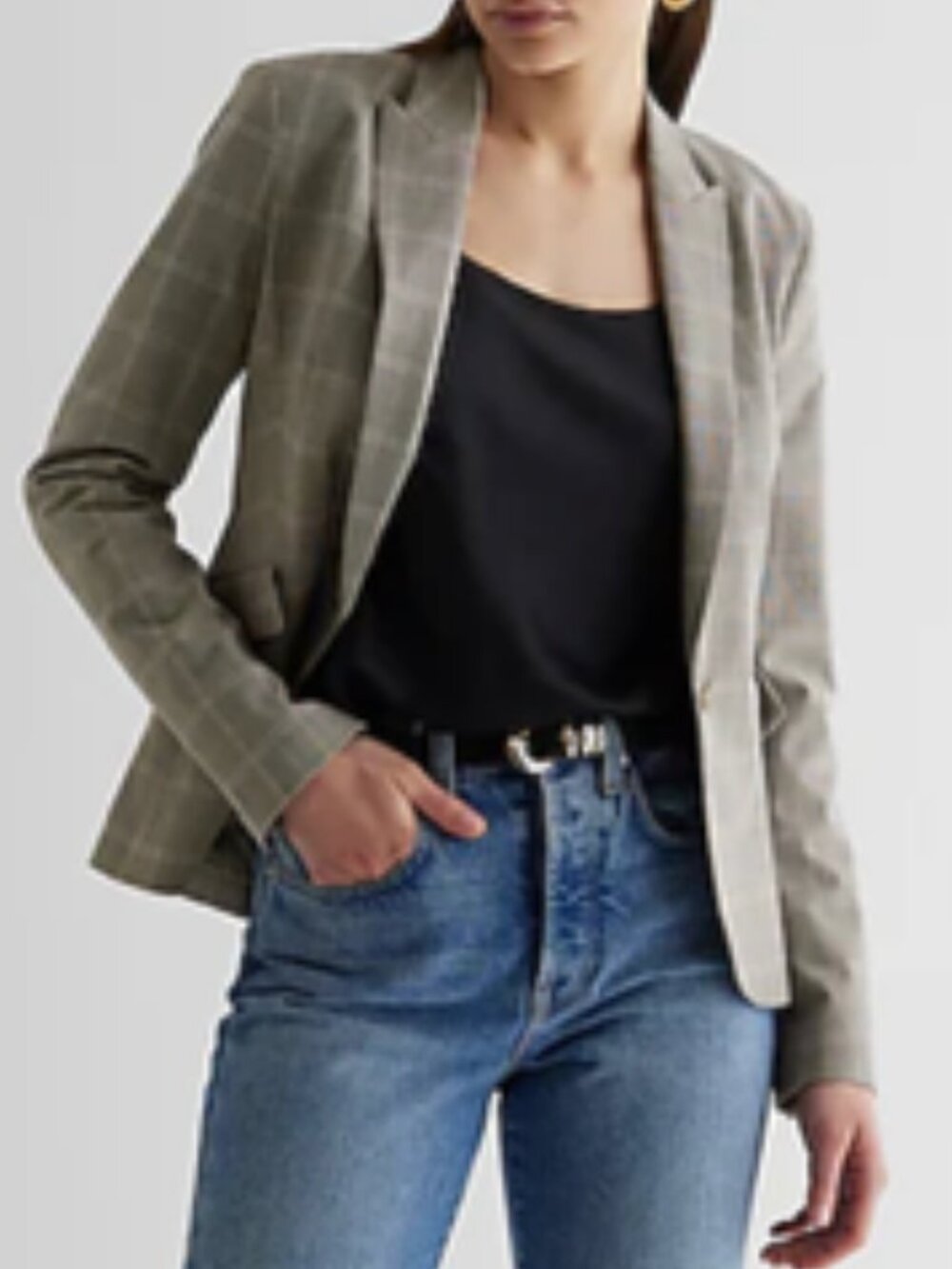Express Black Burgundy Plaid Equestrian Notch Collar Stretch Blazer